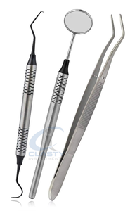 Juego de Instrumentos Quirúrgicos Dentales Preciosos de 3 Piezas, Kit de Pinzas y Espejo de Acero Inoxidable con Empuñadura Moleteada Plateada, Herramientas Manuales - Product Image 6