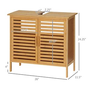 Meuble de salle de bain autoportant moderne en bambou avec 2 portes à lattes pour hôtels - Product Image 3