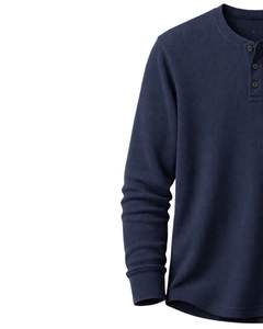 <b>Mens</b> Waffle Henley Long Sleeve <b>Thermal</b> T Shirt Navy Blue Casual Button Neck Winter Wear <b>Top</b> Cotton Slim Fit Breathable Fabric - Product Image 3