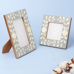 Handmade Customizable Brown Natural Sheen Horn Bone Inlay Wood <b>Picture</b> <b>Frames</b> with Resin Faux Horn Mosaic Border - Product Image 5