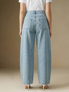 Jeans ajustados elásticos de tiro alto azules 2026 transpirables con lavado a la piedra vintage para mujer, tallas grandes, pantalón vaquero OEM a precio económico - Product Image 3