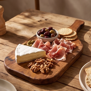 Planche à découper en bois de teck naturel antibactérien avec poignée de couteau en acier inoxydable, plateau de service pour la préparation des aliments en cuisine - Product Image 2
