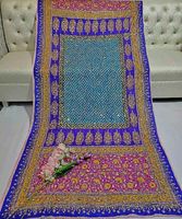 Châle en soie brodé de luxe pour femme, motif floral long, style ethnique, toutes saisons, fait main, travail de miroir Gotta, écharpe indienne