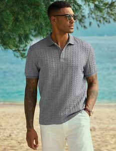 Camisa Polo Casual de Punto Texturizado para Hombre, Camisa de Golf Elástica de Manga Corta, Camisas con Cuello para Hombre para Vacaciones de Verano en la Playa - Product Image 4