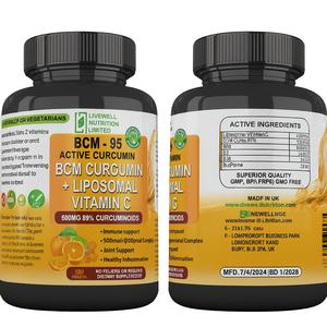 BCM 95 Curcumina Liposomal Vitamina C Suplemento Alimenticio 500mg 180 Tabletas Apoyo Inmunológico y Articular - Product Image 2