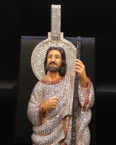 Collier Pendentif Jésus Chrétien Plaqué Or 14 carats avec Moissanite, Chaîne Cubaine Hip Hop, Design Croix, Bijoux Unisexe - Product Image 1