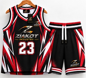 Venta al por Mayor Directa de ZIAKOT INDUSTRY, Jersey de Baloncesto Auténtico Personalizado con Rayas Blancas y Negras, Rojo-Blanco - Product Image 4
