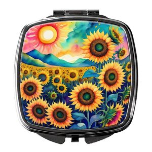 Espejo de maquillaje de viaje compacto de girasoles coloridos, espejo decorativo de bolsillo de mano plegable para regalo de mujeres y niñas - Product Image 1