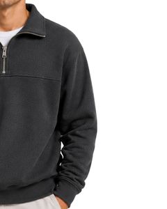 Charcoal Gray <b>Men</b> Oversized Quarter Zip Sweatshirt <b>Pullover</b> Fleece Long Sleeve Casual Streetwear Sweater Custom Heavy Cotton Top - Product Image 4