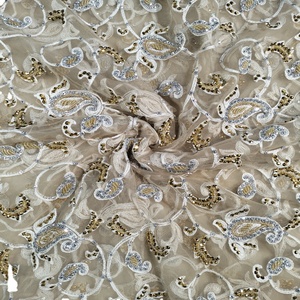 Luxury Attire Stunning Collection Luxurious SRT <b>Net</b> Lace <b>Fabric</b> Floral Pattern Stone Beads Work Plain Polyester/Cotton - Product Image 4