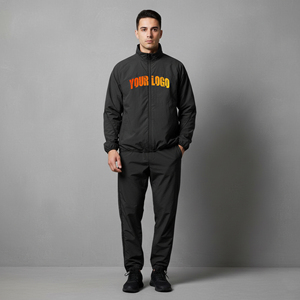 Custom made Plus Size Solid <b>Black</b> color 100% nylon men's 2 piece set High Quality Streetwear <b>Windbreaker</b> hip hop men's tracksuit - Product Image 1