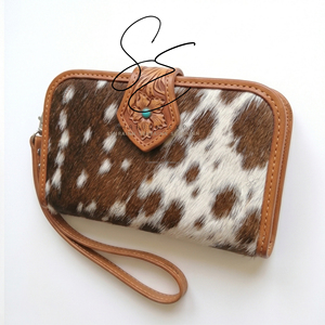 Cartera de mano de cuero genuino con diseño floral, hecha a mano, estilo vintage para mujer, personalizada, OEM - Product Image 2