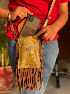 Real Handmade Metallic Fur <b>Leather</b> Fringe Bag Women Stylish Cowhide Fur Mobile Phone <b>Pouch</b> <b>Belt</b> Sling Shoulder Bag - Product Image 6