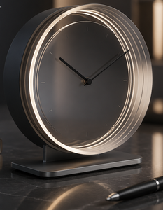Minimalist Circular Desk <b>Clock</b> Metal Quartz Movement LED Illuminated Backlight Needle Display - Product Image 1