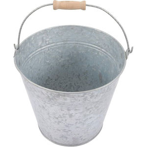 Seau en métal galvanisé vintage avec poignée en bois, idéal pour le nettoyage du jardin et la décoration de la ferme – Vente en gros fabricant - Product Image 2