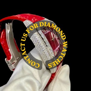 Reloj de Pulsera de Diseño Único con Correa de Cuero Roja, Caja Cuadrada, Esfera con Números Romanos, Colección Hal Iced para Hombre, para Fiestas - Product Image 3