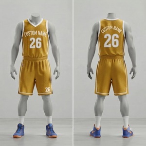 Gold Custom Basketball Uniform Jersey and Shorts Set Breathable Mesh <b>Athletic</b> Team Wear Bulk Wholesale Manufacturer - Product Image 1