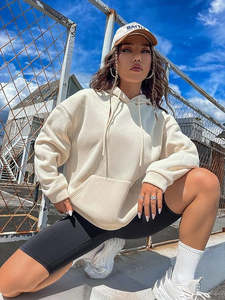 Sudadera con Capucha Oversize Beige Personalizada para Mujer, Estilo Club, para Parejas, de Algodón 100% Pesado, con Lavado Ácido Vintage - Product Image 2