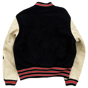 Blouson universitaire noir pour homme avec patchs en chenille, poignets côtelés rayés brodés, logo frontal, coupe-vent, respirant, vêtement d'extérieur tendance - Product Image 5