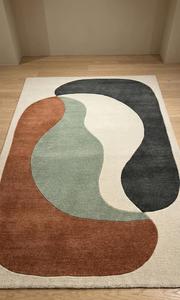 Modern Abstract Wave <b>Block</b> Wool Anti-Slip Medium Pile Area Rug Soft Tufted Cotton Canvas Backing Terracotta Sage Green Cream - Product Image 5