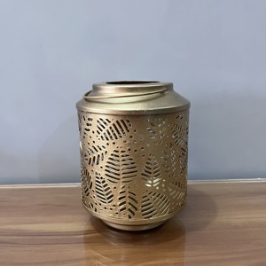 Gold Metal Candle Lantern Leaf Cut Design Tealight Holder <b>Decorative</b> <b>Table</b> Lantern Home <b>Decor</b> - Product Image 3