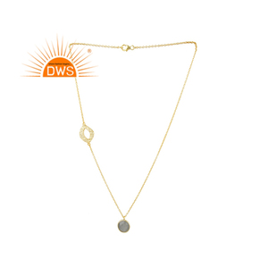 Pequeño colgante de piedra lunar gris redondo, joyería chapada en oro indio, collar de cadena de plata 925, proveedor de joyería, Colección clásica - Product Image 4