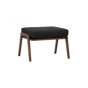 Modern Walnut <b>Stools</b> Ottomans with Dark Gray Upholstery and Solid Wood Tapered Legs for Lounge and Bedroom - Product Image 1