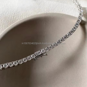 Collar de tenis con diamantes cultivados en laboratorio de corte redondo en forma de V en oro blanco macizo, elegante collar nupcial, regalo de aniversario de boda para ella - Product Image 4