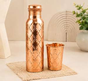 Juego de Botellas de Agua de Cobre con Dos Tazas, Diseño Moderno, Portátil, Reutilizable, Ecológico, Tapas Incluidas - Product Image 4