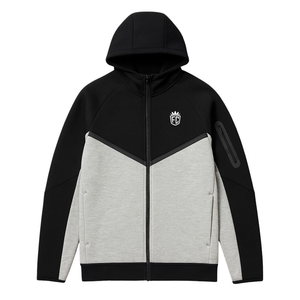 Conjunto deportivo unisex gris y negro de invierno, talla grande, con forro polar, con logotipo personalizado, ropa de moda urbana para hombres adultos. - Product Image 3