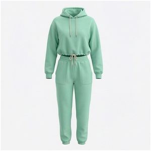 Conjunto de Sudadera con Capucha y Pantalones Deportivos para Mujer, Color Sólido, Manga Larga, Cordón Ajustable, Chándal Informal para Otoño, 100% Algodón - Product Image 1