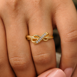 Abstract <b>infinity</b> Loop Band 14k Pure Gold Round Cut Lab Grown Diamond Ring Modern Figure Eight Bridal Guard Engagement Rings - Product Image 2