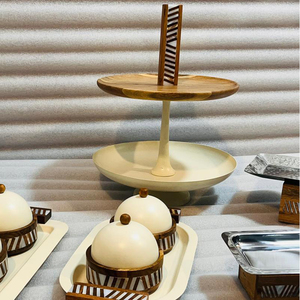 Modern 2-Tier Wood And Metal Cupcake And <b>Cake</b> Stand, Bone Inlay Handle For <b>Wedding</b> Party Table Decoration Centerpiece - Product Image 4