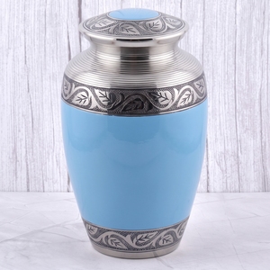 Urna Funeraria de Latón Azul y Plateado para Adultos, con Acabado Pulido y Diseño de Hojas, para Cenizas Humanas, Urna Conmemorativa para Entierro - Product Image 3