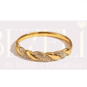Brazalete de oro trenzado de lujo para mujer con racimo de diamantes de talla brillante redonda, ideal para regalo y fiesta, venta al por mayor. - Product Image 4