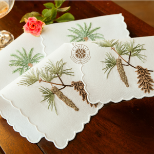 Large palm embroidery cocktail napkin, durable and resort-inspired for stylish <b>tables</b>. - Product Image 1