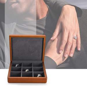 Boîte à bijoux en bois avec 9 compartiments, organiseur doublé de velours, étui de rangement pour bagues, boucles d'oreilles, colliers, bracelets et accessoires - Product Image 4