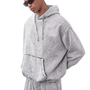 Conjunto de chándal lavado ácido desgastado Vintage para hombre de la mejor calidad, ropa de calle, 2 uds., jersey con capucha, chándal de invierno liso teñido - Product Image 3