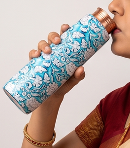 Modern Trendy Floral Pattern <b>Copper</b> <b>Bottle</b> Designed Modern Minimalist Style For Everyday Use Travel Gym Yoga Office And Gifts - Product Image 4