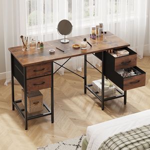 Scrivania per Computer da 55 Pollici con 4 Cassetti e Ripiano in Rete, Tavolo da Lavoro in Legno per Gaming e Scrittura - Product Image 5