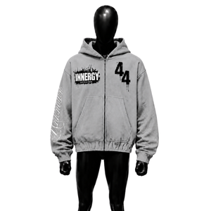 Sweat à capuche zippé oversize gris argenté avec motif graphique, style Y2K Streetwear Grunge Urbain, imprimé vintage, unisexe, mode décontractée - Product Image 2