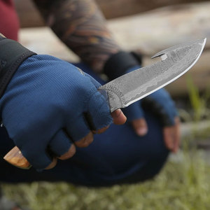 Couteau de chasse et de dépecage à lame pleine en acier Damas, manche en bois de wengé et olivier, poignée turquoise, lame de 5 pouces, fait main, lame fixe - Product Image 3