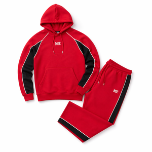 Conjuntos de Sudadera con Capucha y Pantalones Deportivos para Hombre, con Ribete Lateral, Color Rojo, Ropa Deportiva Urbana, Trajes de Forro Polar para Invierno, Logotipo Bordado, Pedido Personalizado - Product Image 3