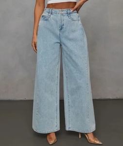 Women 2025 Spring Denim Suit Jacket and <b>Pants</b> Set Oversize Casual Chic Wide Leg Jumpsuit Alternative with Pockets - Product Image 2