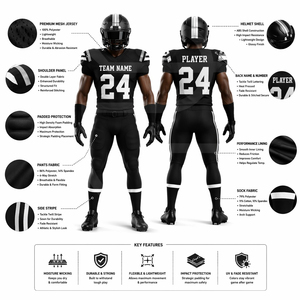 Ensemble de maillot et pantalon de football américain, uniforme d'équipe personnalisé, tissu respirant à séchage rapide, vêtements d'entraînement et de match, fournisseur en gros - Product Image 6