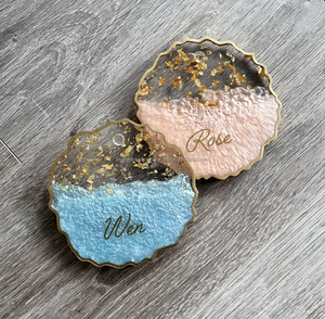 Diseño único de aspecto de mármol hecho a mano de resina con chapado en oro en el posavasos de borde para café y bebida de té - Product Image 5