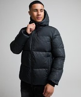 Blouson matelassé noir à capuche pour homme – Hiver, décontracté, épais, en polyester, coupe-vent, fermeture éclair, coupe régulière, couleur unie, vêtement d'extérieur