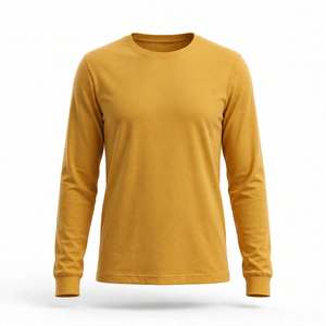 T-shirt pour femme, couleur unie, col rond, 100% coton, coupe classique, manches longues, t-shirts décontractés de BD - Product Image 4