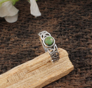 Anillo de Malaquita Natural y Cobre, Plata de Ley 925, Piedra Verde Real, Joyería Clásica Vintage para Mujer, Anillo de Boda - Product Image 3
