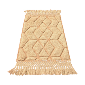 Tapis de prière moderne en laine tuftée beige à motifs géométriques - Janamaz tissé bohème avec franges - Product Image 2